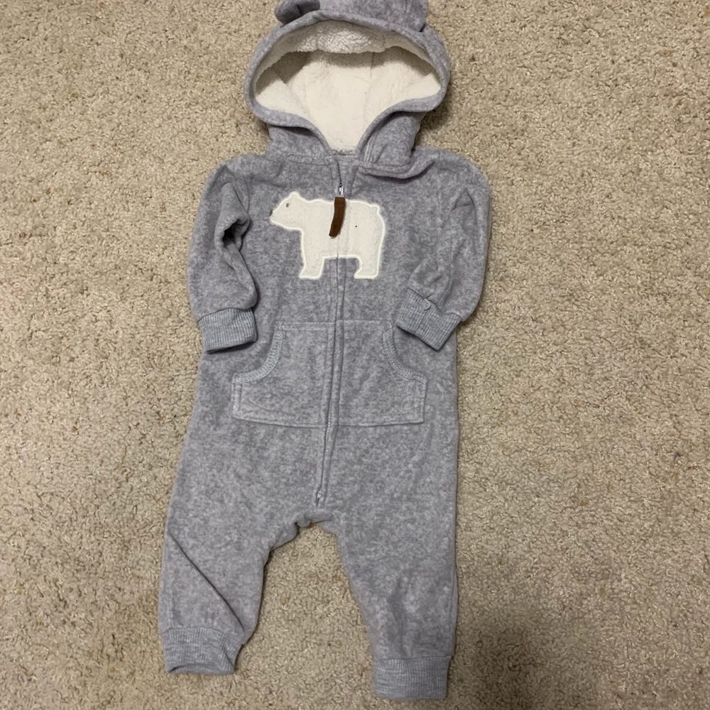 Polar Bear Hooded Fleece Romper Jumpsuit Sleeper